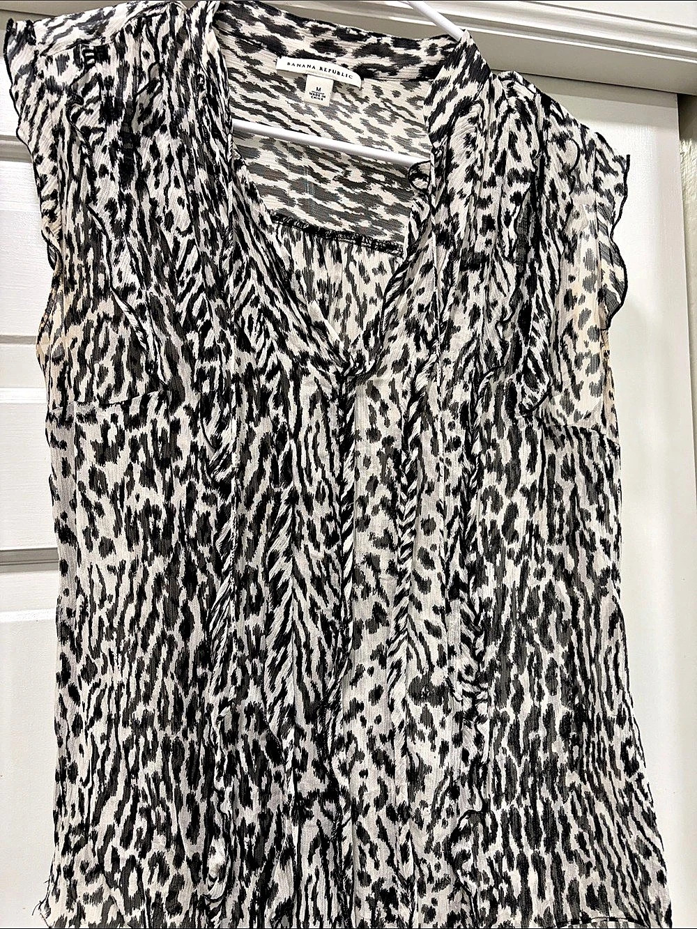 Banana Republic Silk Animal Print Blouse in White & Black